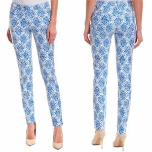 J. MCLAUGHLIN Lexi Blue White Pattern Print Jeans 10 Stretch Skinny Preppy